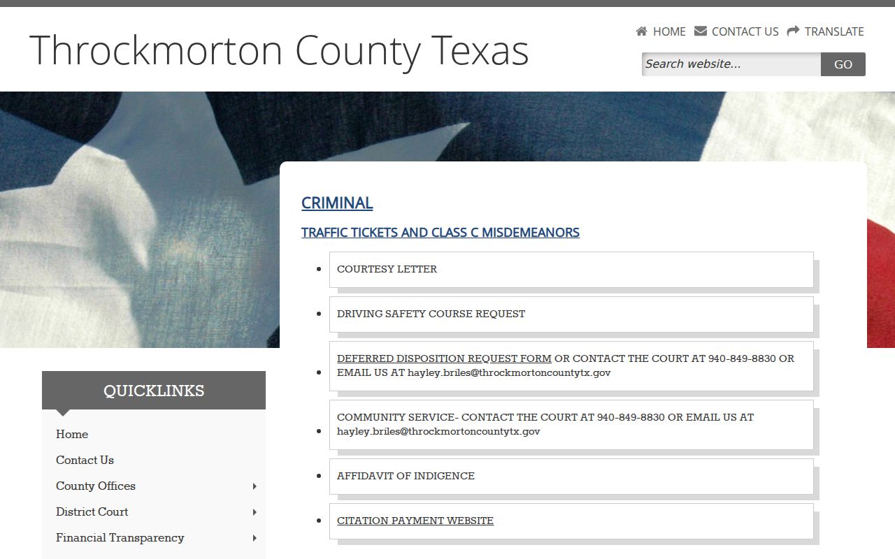 Throckmorton County criminal docket Justice Court forms