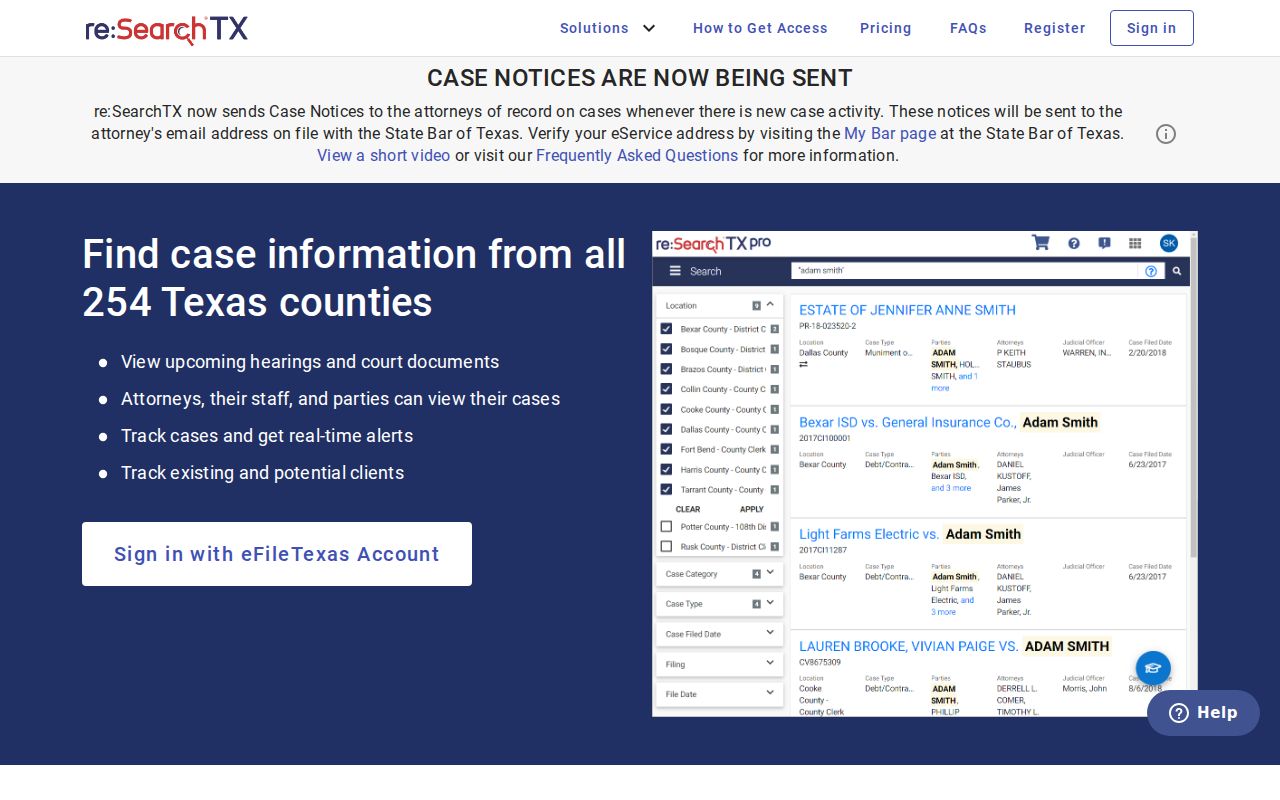 Throckmorton County court calendar access through re:SearchTX
