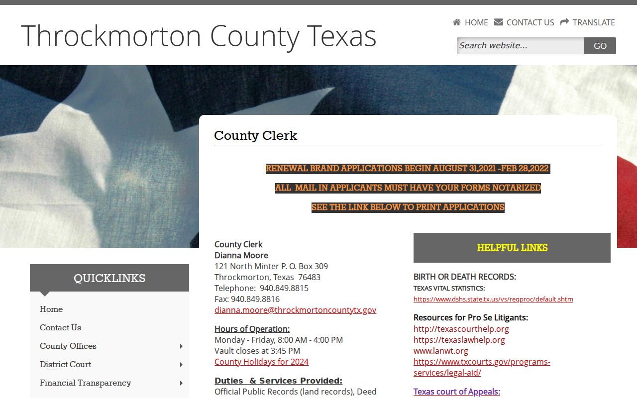 Throckmorton County civil docket County Clerk services